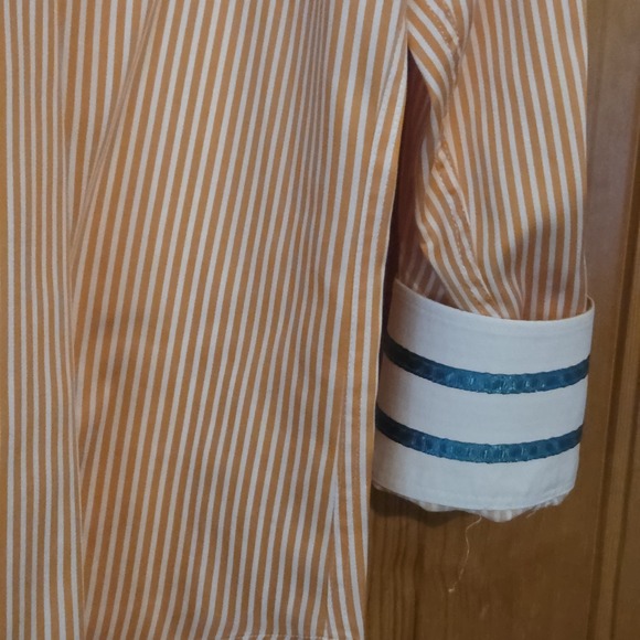 Robert Graham X Mens Orange Stripe Long Sleeve Flip Cuff Dress Shirt - Sz M - Picture 10 of 11